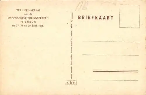 Ak Breda Nordbrabant Niederlande, Unabhängigkeitsfeierlichkeiten, 1913, Festwagen