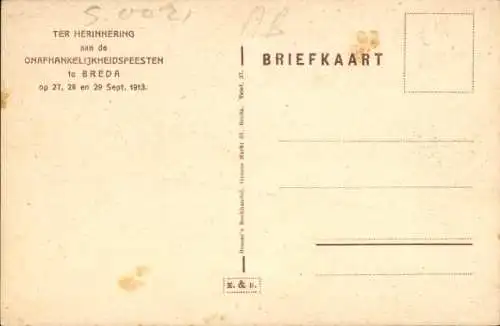 Ak Breda Nordbrabant Niederlande, Unabhängigkeitsfeierlichkeiten, 1913, Festwagen