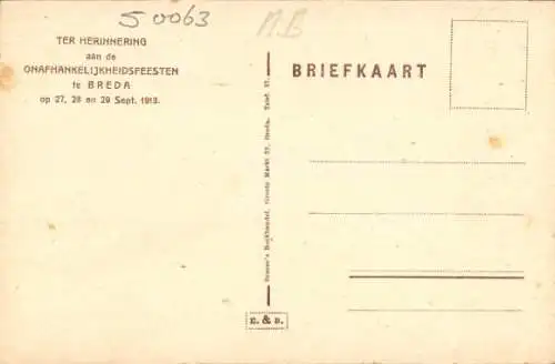 Ak Breda Nordbrabant Niederlande, Unabhängigkeitsfeierlichkeiten, 1913, Festwagen