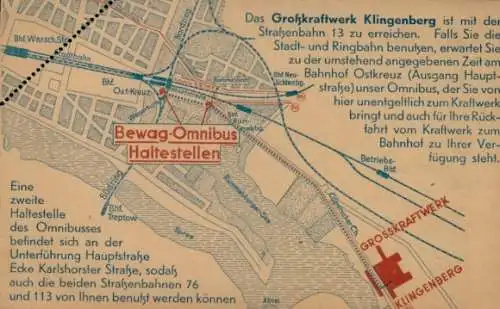 Stadtplan Ak Berlin Rummelsburg, Einladung, Großkraftwerk Besichtigung, Bewag