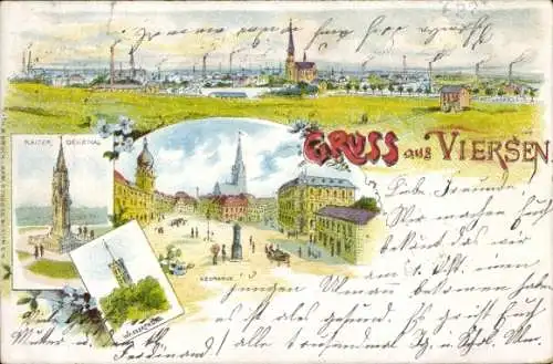 Litho Viersen in Nordrhein Westfalen, Gesamtansicht, Kaiser Denkmal, Neumarkt, Wasserturm