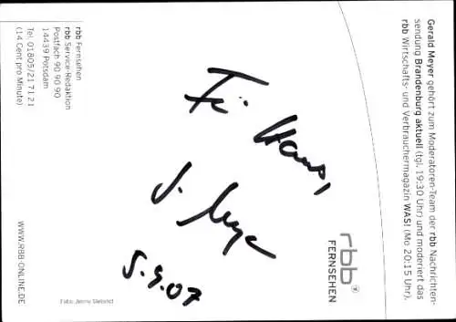 Ak Moderator Gerald Meyer, Portrait, Autogramm