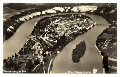 Ak Wasserburg am Inn Oberbayern, Fliegeraufnahme