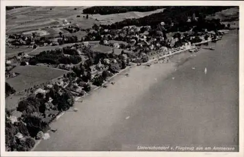 Ak Unterschondorf Schondorf am Ammersee Oberbayern, Blick auf den Ort, Fliegeraufnahme