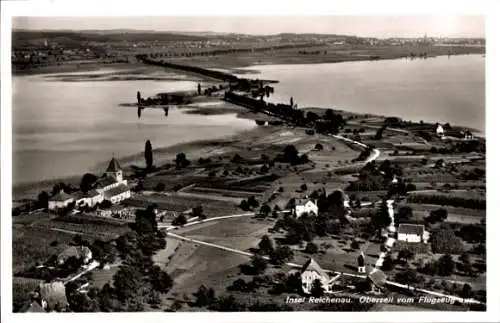 Ak Oberzell Insel Reichenau Bodensee, vom Flugzeug aus