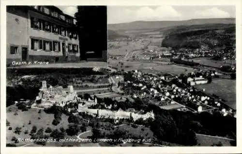 Ak Rötteln Haagen Lörrach in Baden, Röttler Schloss, Fliegeraufnahme, Gasth. zur Krone