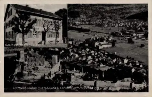 Ak Rötteln Haagen Lörrach in Baden, Röttler Schloss, Fliegeraufnahme, Gasth. zur Wiese