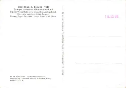 Ak Lauf in Baden Schwarzwald, Fliegeraufnahme, Gasthaus z. Traube-Hauf