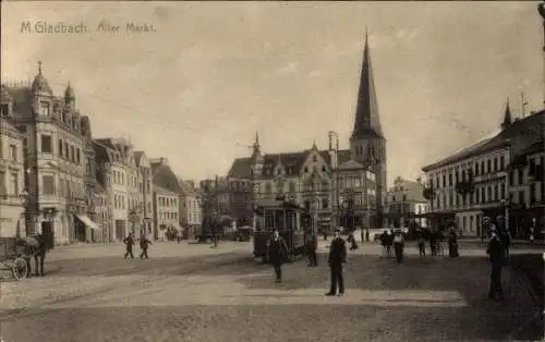 Ak Mönchengladbach am Niederrhein, Alter Markt, Straßenbahn