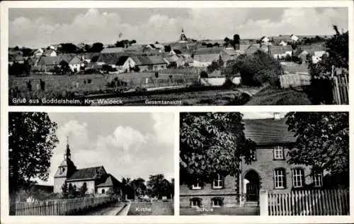 Ak Goddelsheim Lichtenfels Hessen, Gesamtansicht, Kirche, Schule