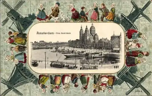 Präge Passepartout Ak Amsterdam Nordholland Niederlande, Prins-Hendrikkade