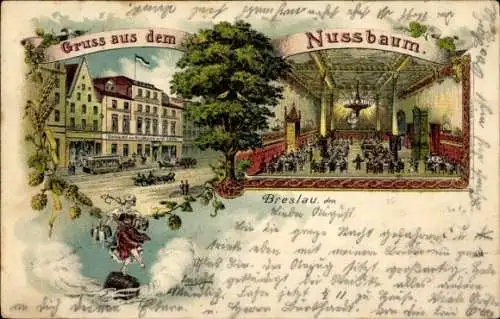 Litho Wrocław Breslau Schlesien, Gasthaus Nussbaum, Saal