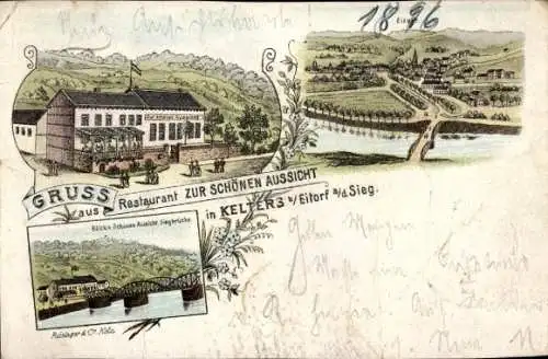 Litho Kelters Eitorf an der Sieg, Restaurant Zur schönen Aussicht, Brücke