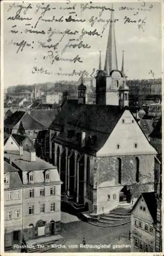 Ak Pößneck in Thüringen, Kirche, Rathausgiebel