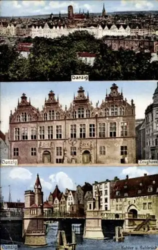 Ak Gdańsk Danzig, Zeughaus, Kuhtor, Kuhbrücke