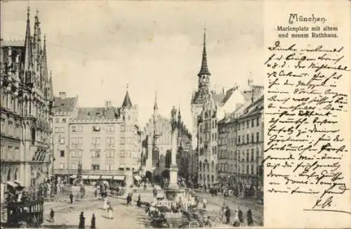 Ak München, Marienplatz, altes und neues Rathaus