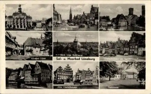 Ak Lüneburg in Niedersachsen, Rathaus, Am Sande, Ratsmühle, Kloster Lüne, Badehaus, Giebelhäuser