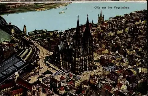 Ak Köln am Rhein, Fliegeraufnahme, Dom, Bahnhof