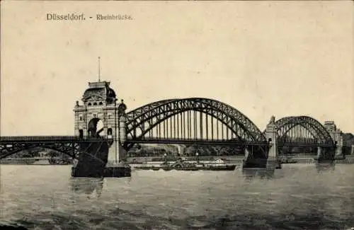 Ak Düsseldorf am Rhein, Rheinbrücke, Dampfschiff