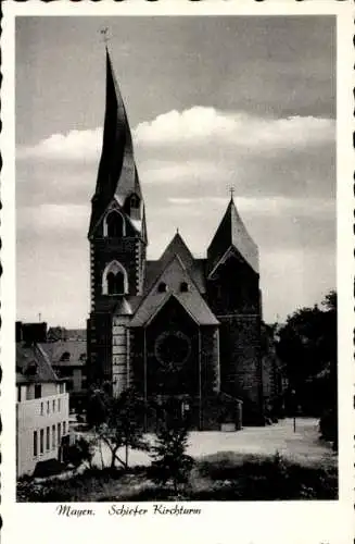 Ak Mayen in der Eifel, Schiefer Kirchturm