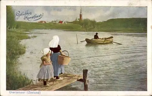 Ak Overzetveer Zeeland, Volkstrachten, Kirche