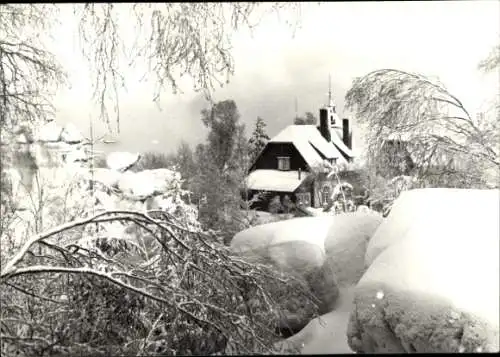 Ak Oybin in der Oberlausitz, Töpferbaude, Schnee