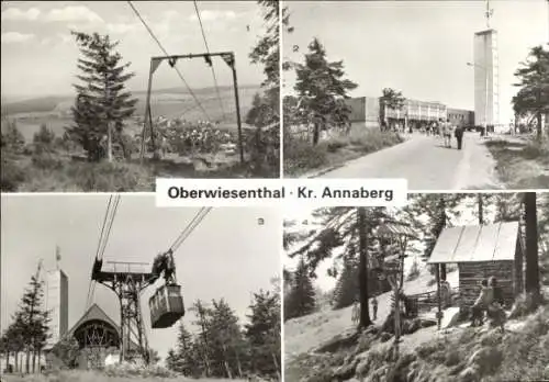 Ak Oberwiesenthal im Erzgebirge, Blick vom Fichtelberg, Fichtelberghaus, Seilschwebebahn