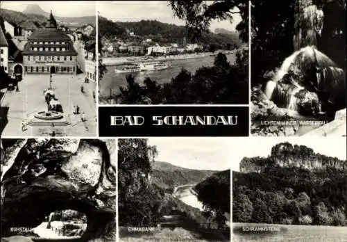 Ak Bad Schandau Sächsische Schweiz, Kuhstall, Emmabank, Schrammsteine, Lichtenhainer Wasserfall