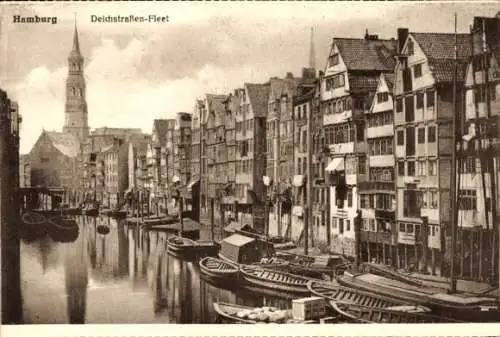 Ak Hamburg Mitte Altstadt, Deichstraßen Fleet, Boote