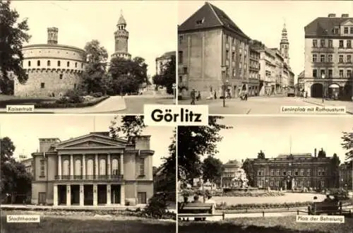 Ak Görlitz in der Lausitz, Stadttheater, Platz der Befreiung, Leninstraße, Rathausturm, Kaisertrutz