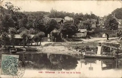 Ak Villennes sur Seine Yvelines, Blick von der Seine auf den Ort