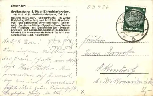 Ak Ehrenfriedersdorf im Erzgebirge, Partie an den Greifensteinen, Felsen