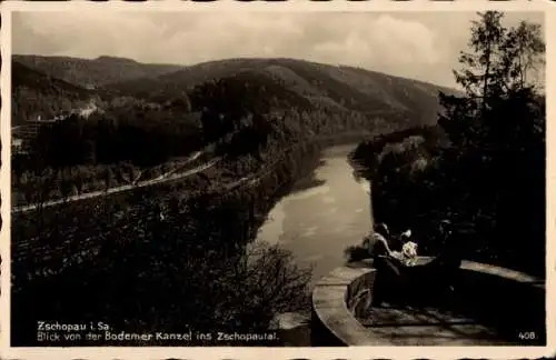 Ak Zschopau im Erzgebirge Sachsen, Talblick von der Bodemer Kanzel