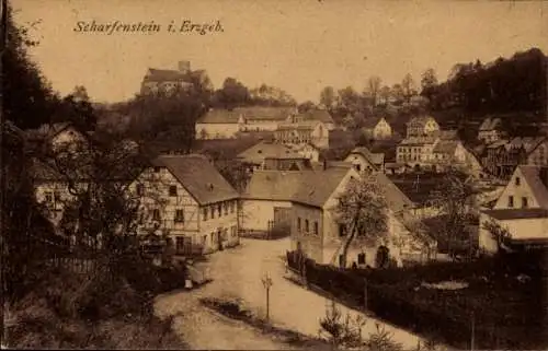 Ak Scharfenstein Drebach im Erzgebirge Sachsen, Gesamtansicht