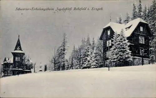 Ak Rehefeld Zaunhaus Altenberg im Erzgebirge, Schwerter Erholungsheim Jagdschloss Rehefeld, Winter