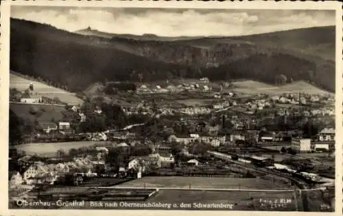 Ak Olbernhau im Erzgebirge, Ortspanorama, Oberneuschönberg, Schwartenberg