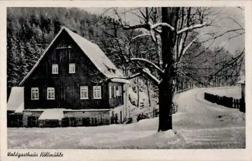 Ak Chursdorf Penig in Sachsen, Waldgasthaus Höllmühle im Winter