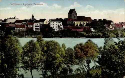 Ak Lychen Kreis Uckermark, Blick vom anderen Ufer auf die Stadt