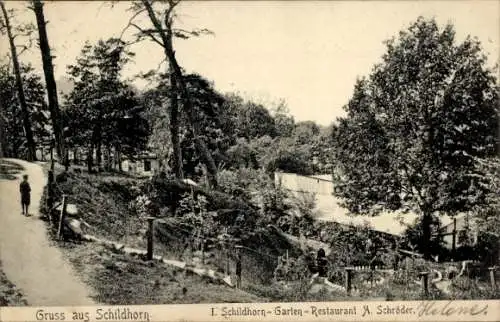 Ak Berlin Wilmersdorf Grunewald Schildhorn, Garten Restaurant