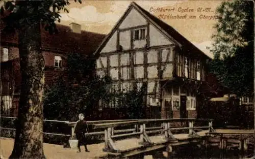 Ak Lychen in der Uckermark, Mühlenbach, Brücke, Junge, Fachwerkhaus