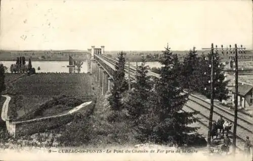 Ak Cubzac les Ponts Gironde, Le Pont du Chemin de Fer pris de la Gare