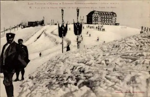 Ak Luchon Superbagnères Haute Garonne, Vue sur le Grand Hotel, Skifahrer