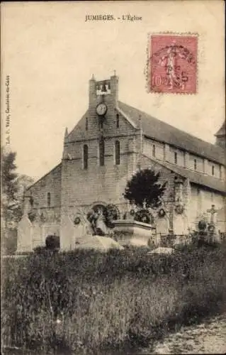 Ak Jumièges Seine Maritime, L'Eglise, Außenansicht, Uhr