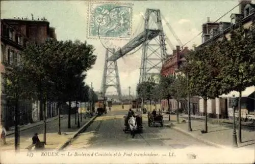 Ak Rouen Seine Maritime, le Boulevard Couchoix et le Pont transbordeur