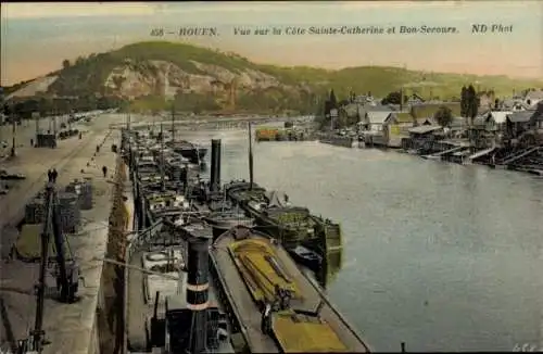 Ak Rouen Seine Maritime, vue sur la Cote Sainte-Catherine et Bon-Secours