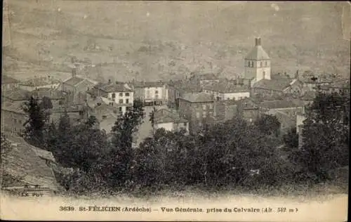 Ak Saint Felicien Ardèche, Gesamtansicht, Kalvarienberg