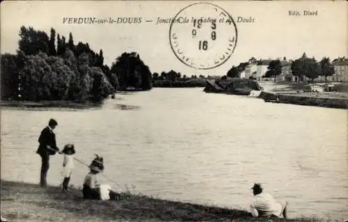 Ak Verdun sur le Doubs, Jonction de la Saone