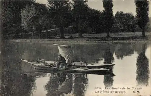 Ak Ufer der Marne, Angler