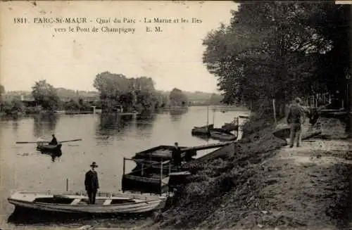 Ak Le Parc de Saint Maur Val de Marne, Quai du Parc, Marne, Iles, Pont de Champigny