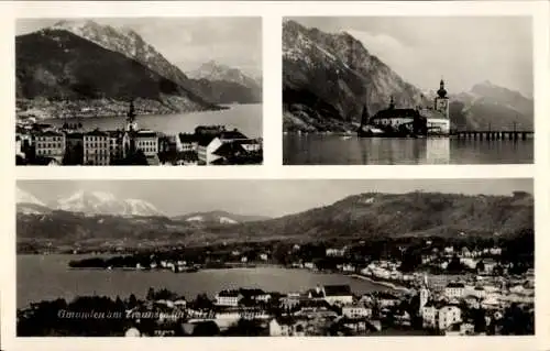 Ak Gmunden am Traunsee Salzkammergut Oberösterreich, Panorama, Kirche, Berge